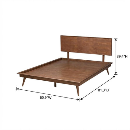 Mid-Century Full Size Platform Bed with Walnut Finish and Rubberwood Frame