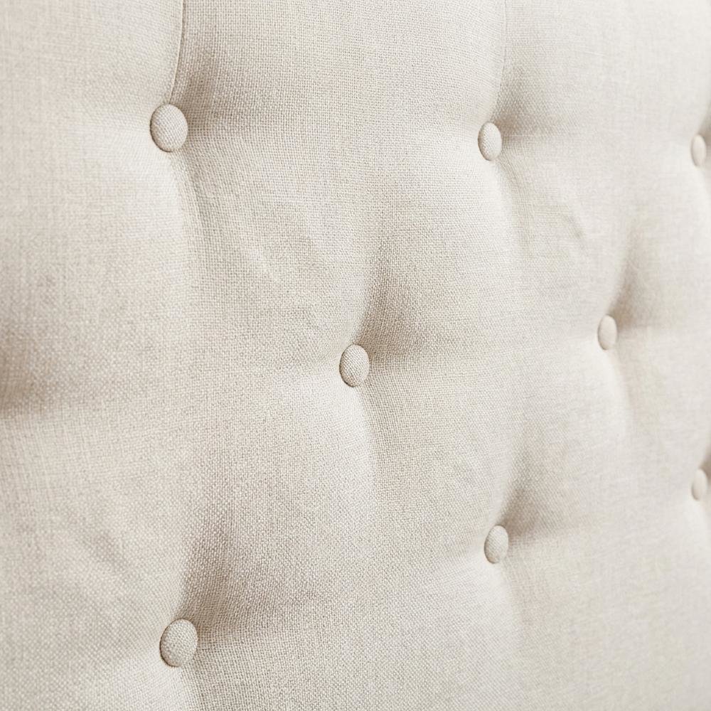 Greyish Beige Fabric King Size Headboard, Button-Tufted Nailhead Winged Design