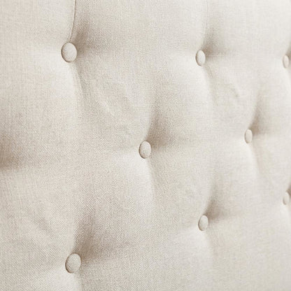 Greyish Beige Fabric King Size Headboard, Button-Tufted Nailhead Winged Design