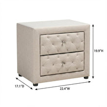 Light Beige Fabric Upholstered Nightstand with Wood Frame and Button Tufting