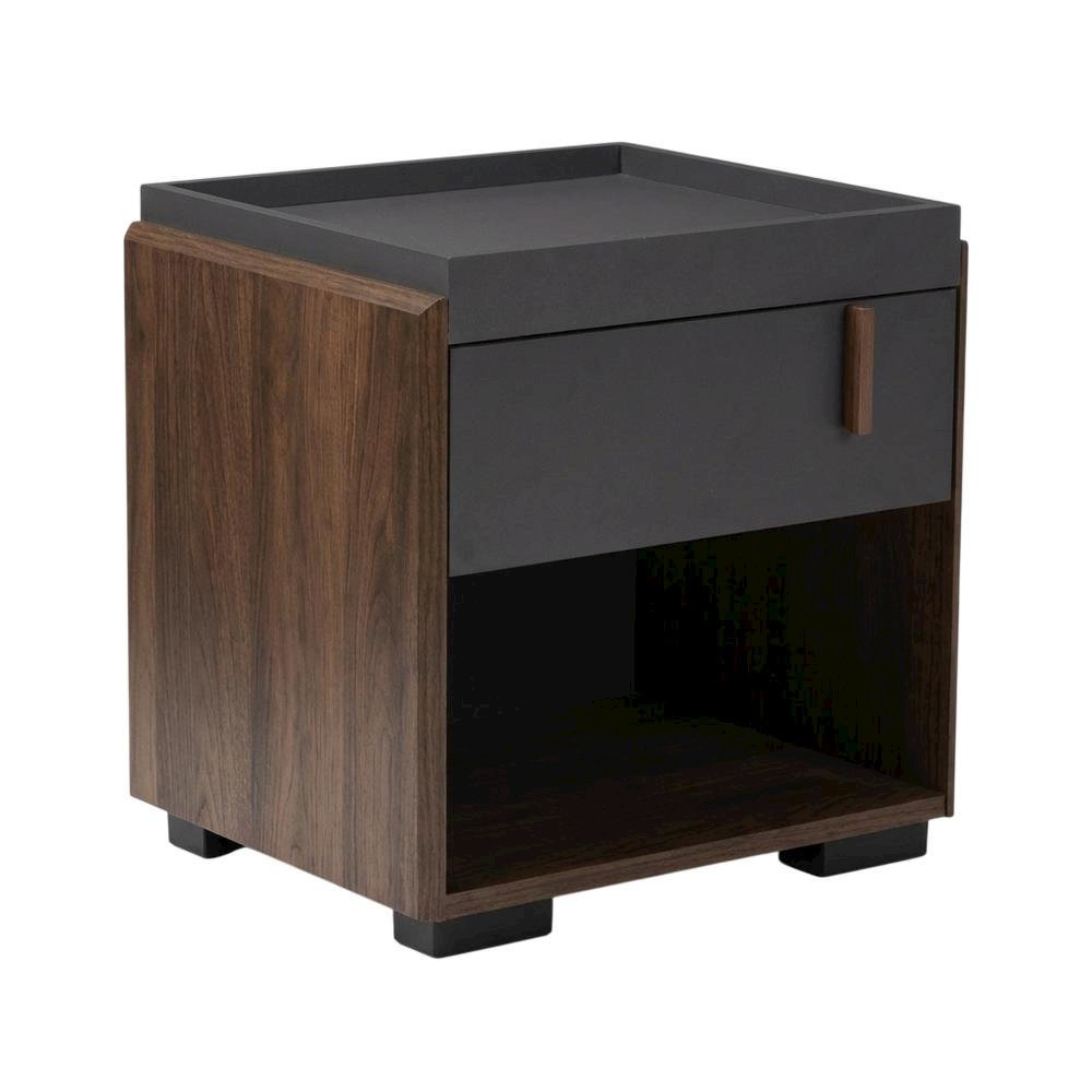Gray and Walnut Finish Nightstand with One Drawer, Contemporary Style