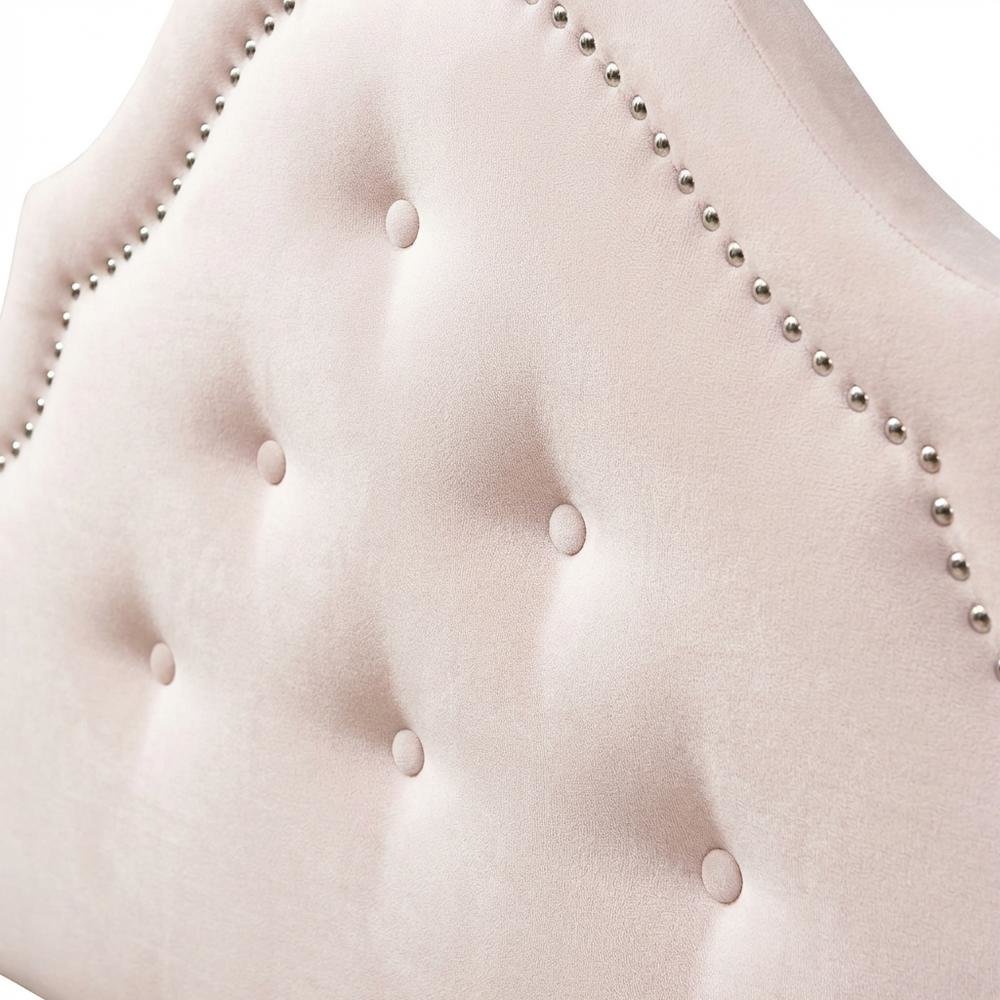 Light Pink Velvet Upholstered Twin Headboard, Button Tufting, Foam Padding