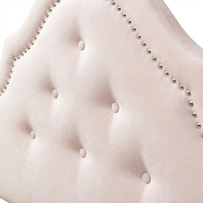 Light Pink Velvet Upholstered Twin Headboard, Button Tufting, Foam Padding