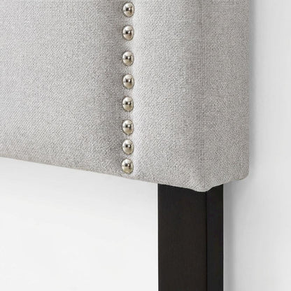 Grayish Beige Fabric Twin Size Headboard with Foam Padding and MDF Frame