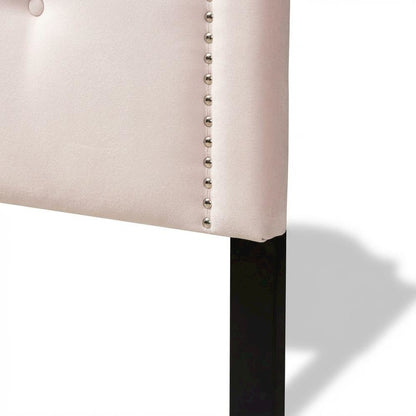 Light Pink Velvet Upholstered Twin Headboard, Button Tufting, Foam Padding