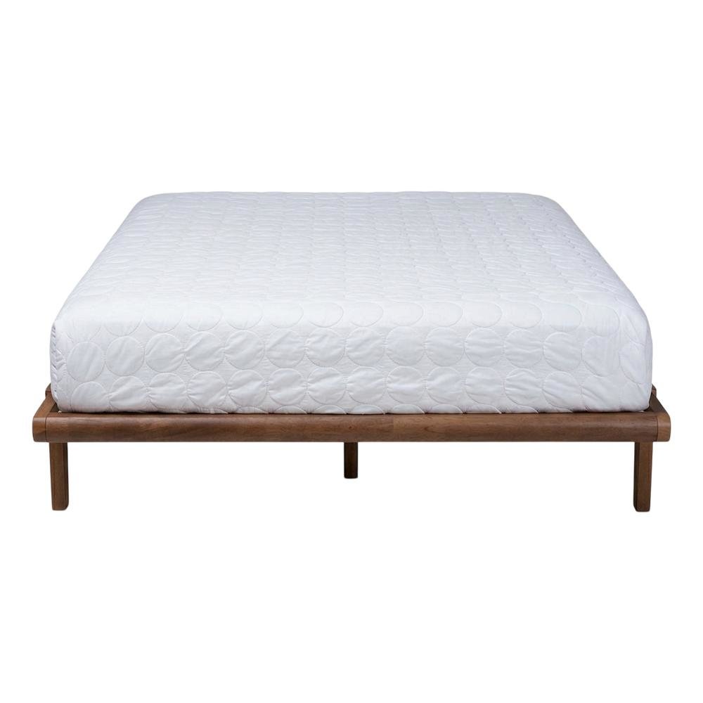 Mid-Century Full Size Platform Bed Frame in Brown, Rubberwood Construction