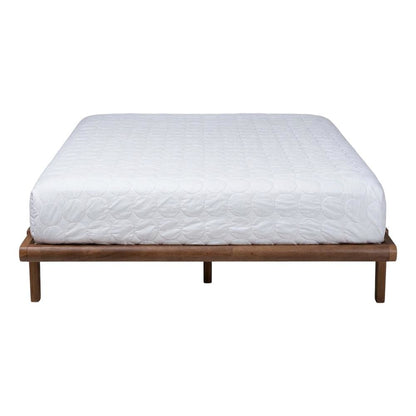 Mid-Century Full Size Platform Bed Frame in Brown, Rubberwood Construction