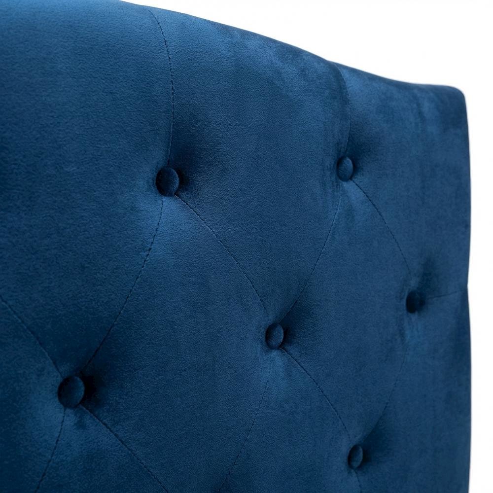 Navy Blue Velvet Upholstered Queen Headboard, Button Tufting, Foam Padding
