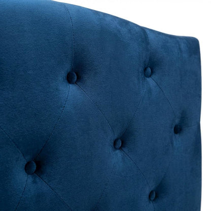 Navy Blue Velvet Upholstered Queen Headboard, Button Tufting, Foam Padding