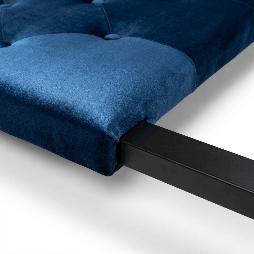 Navy Blue Velvet Upholstered Queen Headboard, Button Tufting, Foam Padding