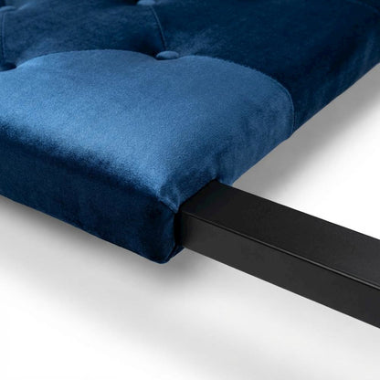 Navy Blue Velvet Upholstered Queen Headboard, Button Tufting, Foam Padding
