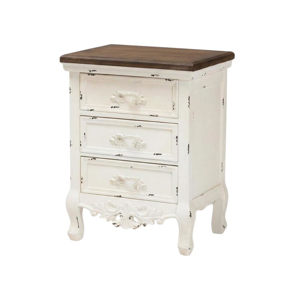 Walnut Brown and White Finished Nightstand with 3 Drawers and Traditional Style