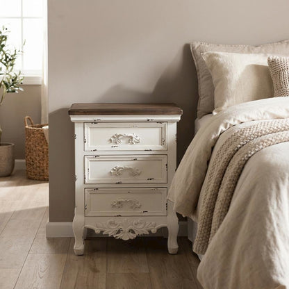 Walnut Brown and White Finished Nightstand with 3 Drawers and Traditional Style