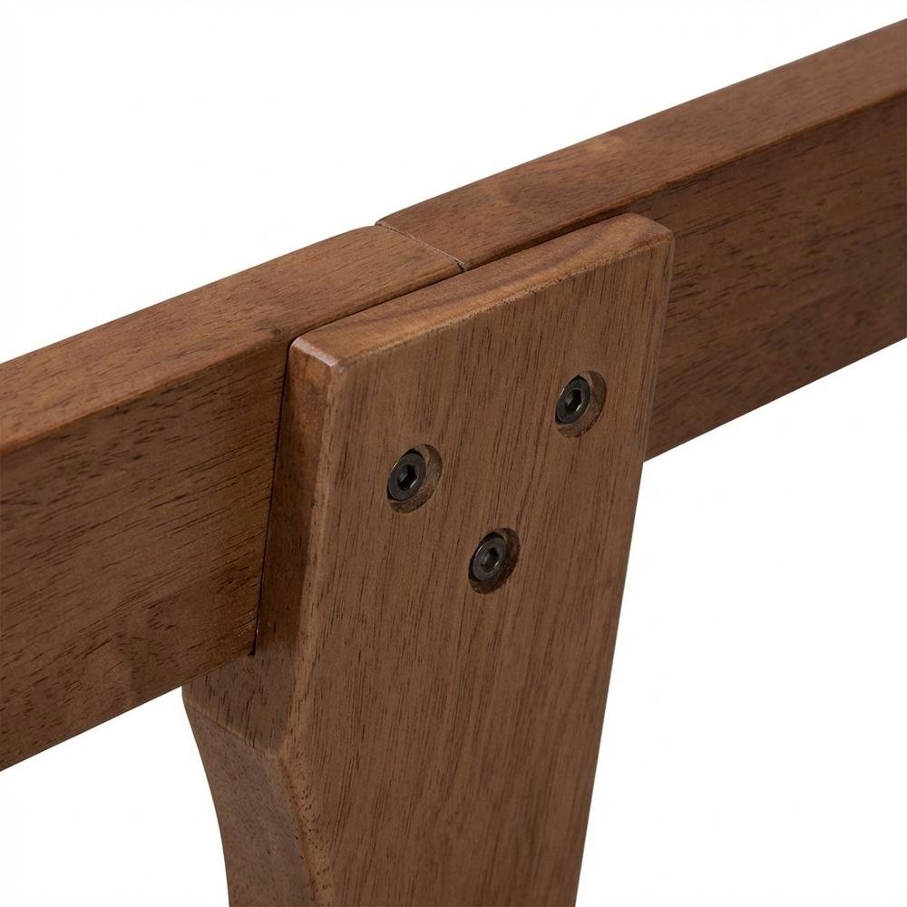 Mid-Century Full Size Platform Bed Frame in Brown, Rubberwood Construction