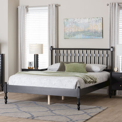 Platform Bed - Turned Bed Frame with Headboard and Sculpted Legs, Black, Queen