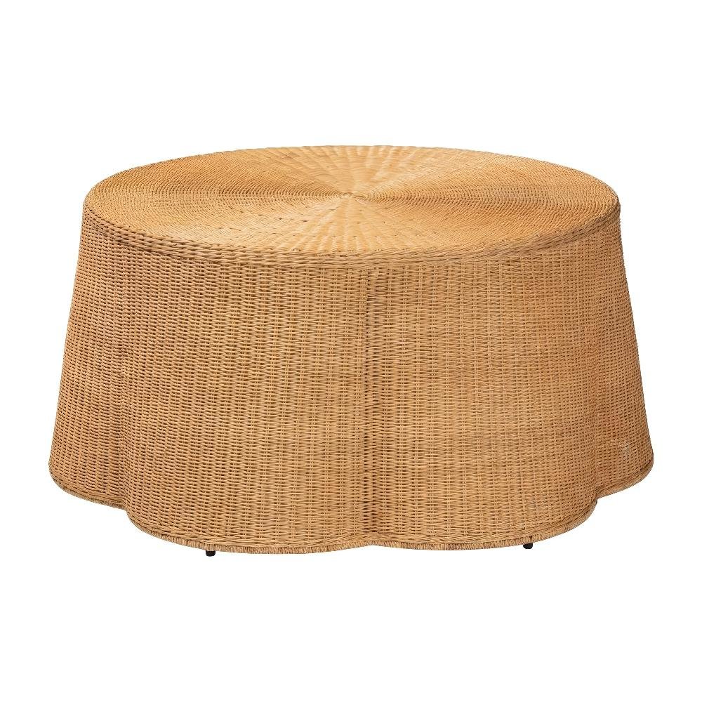 Honey Rattan Coffee Table with Metal Frame Bohemian Style Warm Accent
