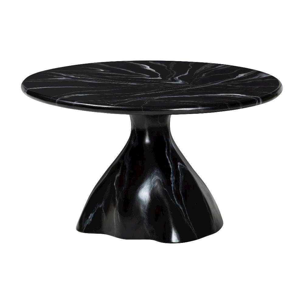 Black Sculptural Coffee Table with Marbled Resin Top and Fiber-Reinforced Legs