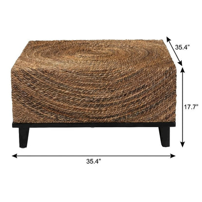 Authentic Seagrass Coffee Table with Acacia Wood Frame Espresso Brown Finish