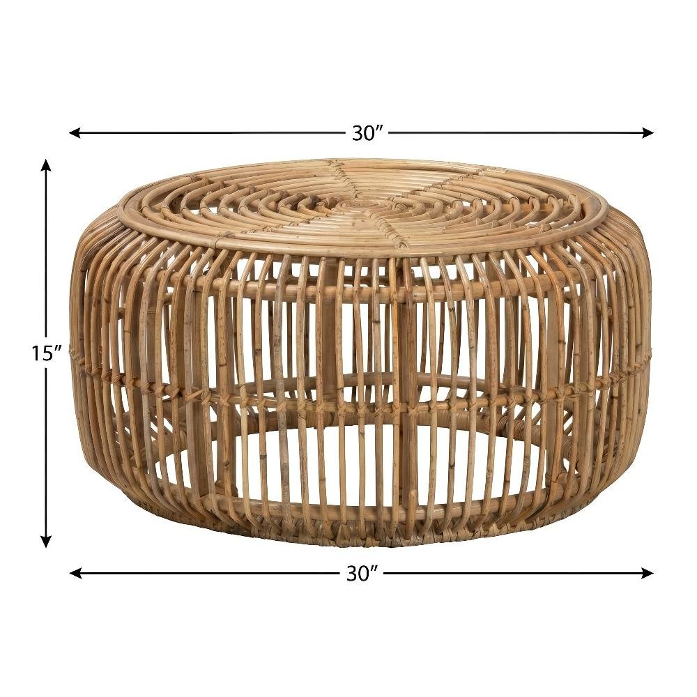 Authentic Brown Rattan Coffee Table with Antique Finish Bohemian Style