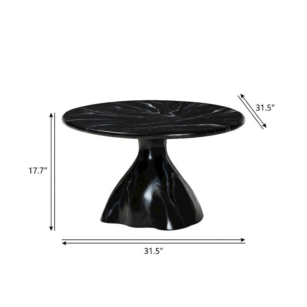 Black Sculptural Coffee Table with Marbled Resin Top and Fiber-Reinforced Legs
