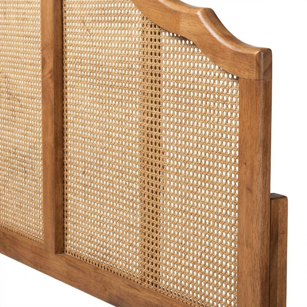 Brown Synthetic Rattan King Size Headboard with Rubberwood Frame and Wood Legs