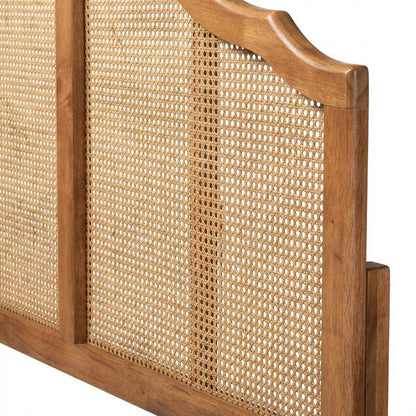 Brown Synthetic Rattan King Size Headboard with Rubberwood Frame and Wood Legs
