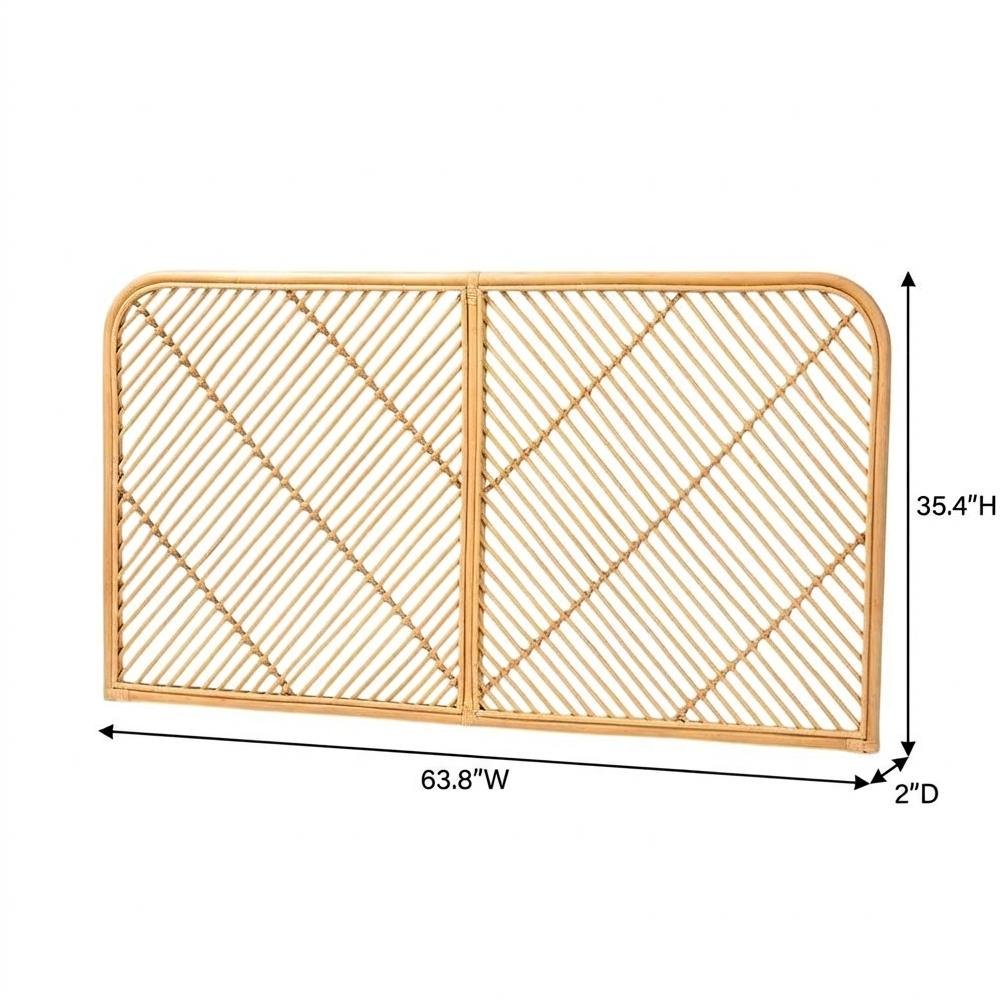Brown Rattan Queen Size Wall-Mount Headboard, Bohemian Design, Durable Frame