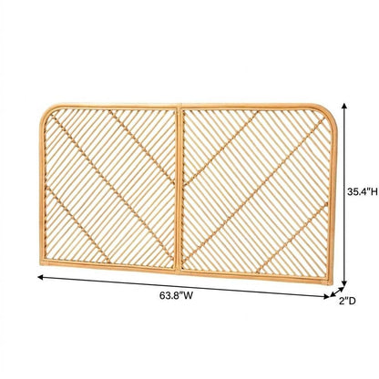 Brown Rattan Queen Size Wall-Mount Headboard, Bohemian Design, Durable Frame