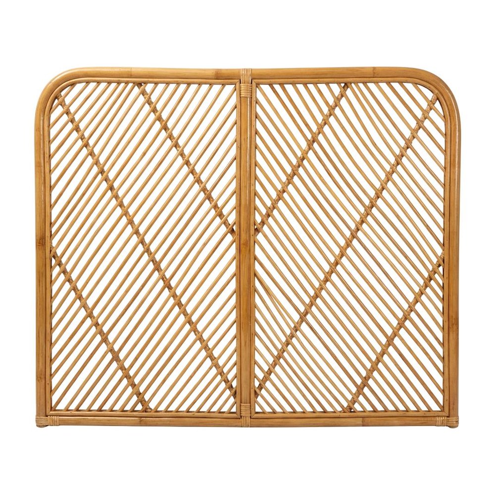 Brown Rattan Queen Size Wall-Mount Headboard, Bohemian Design, Durable Frame