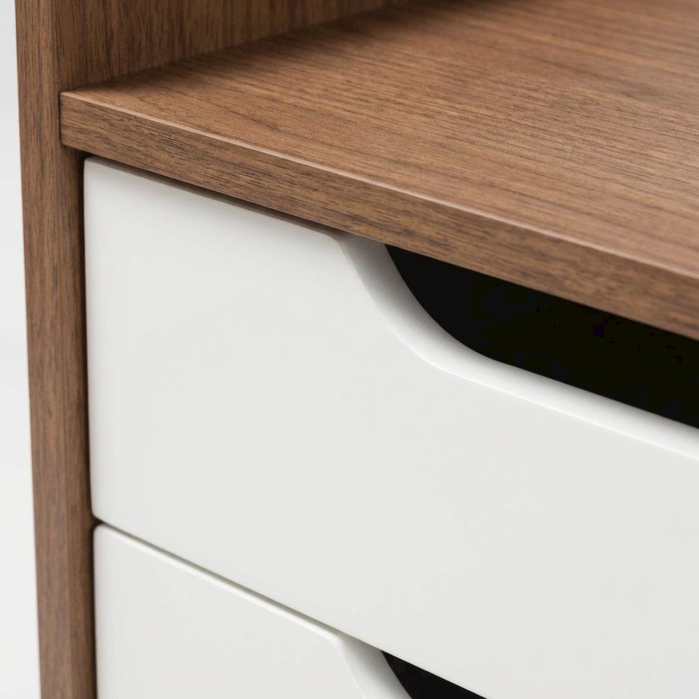 Mid-Century Modern Nightstand in White and Walnut Wood with Storage Drawers