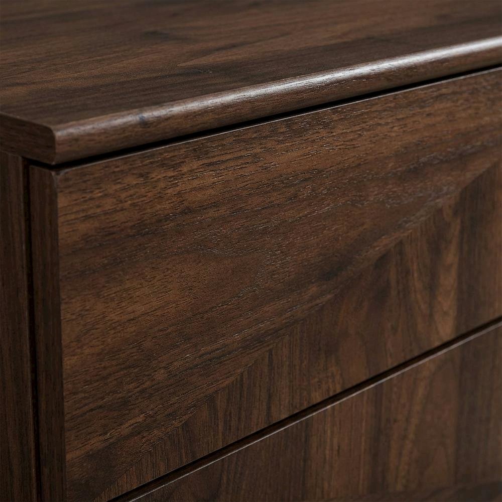 Walnut Brown Finished Wood Nightstand with 2 Drawers and Mid-Century Style