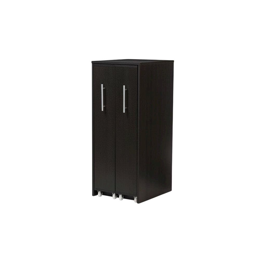 Contemporary Dark Brown Wooden Bookcase with Shelving and Pull-out Doors
