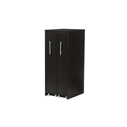 Contemporary Dark Brown Wooden Bookcase with Shelving and Pull-out Doors
