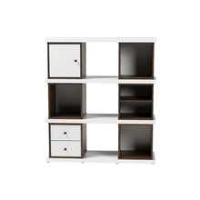 Modern Two-Tone White and Walnut Brown Bookcase with 2 Drawers