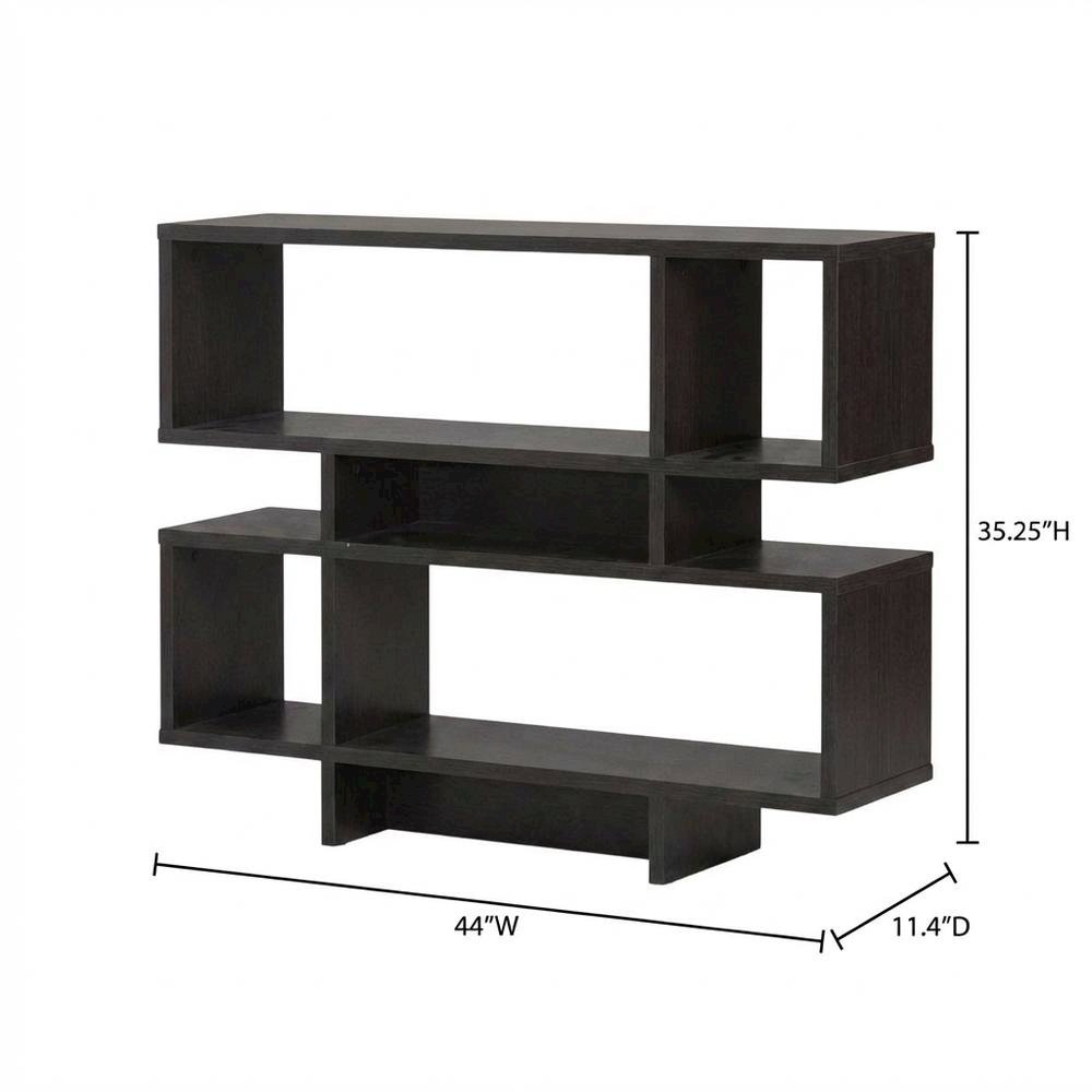 Brown modern bookshelf with 4 shelves, engineered wood, transitional style