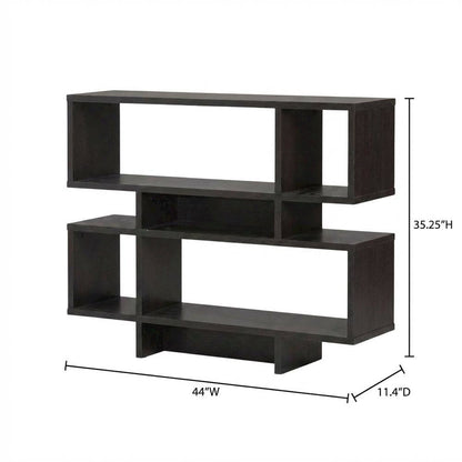 Brown modern bookshelf with 4 shelves, engineered wood, transitional style
