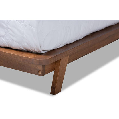 Mid-Century Modern Platform Bed in Light Beige Fabric with Button Tufting