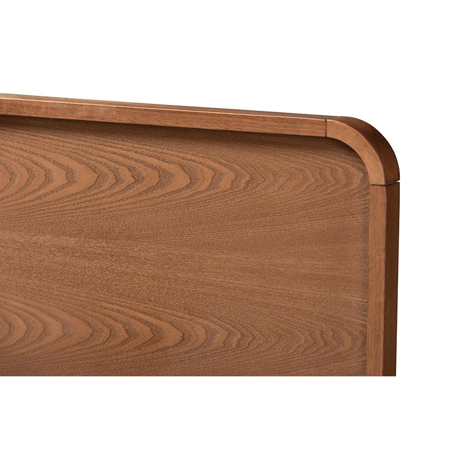 Mid-Century Walnut Brown Finished Wood King Headboard with Sleek Design