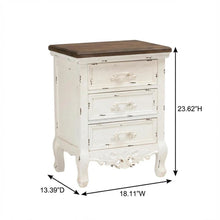 Walnut Brown and White Finished Nightstand with 3 Drawers and Traditional Style