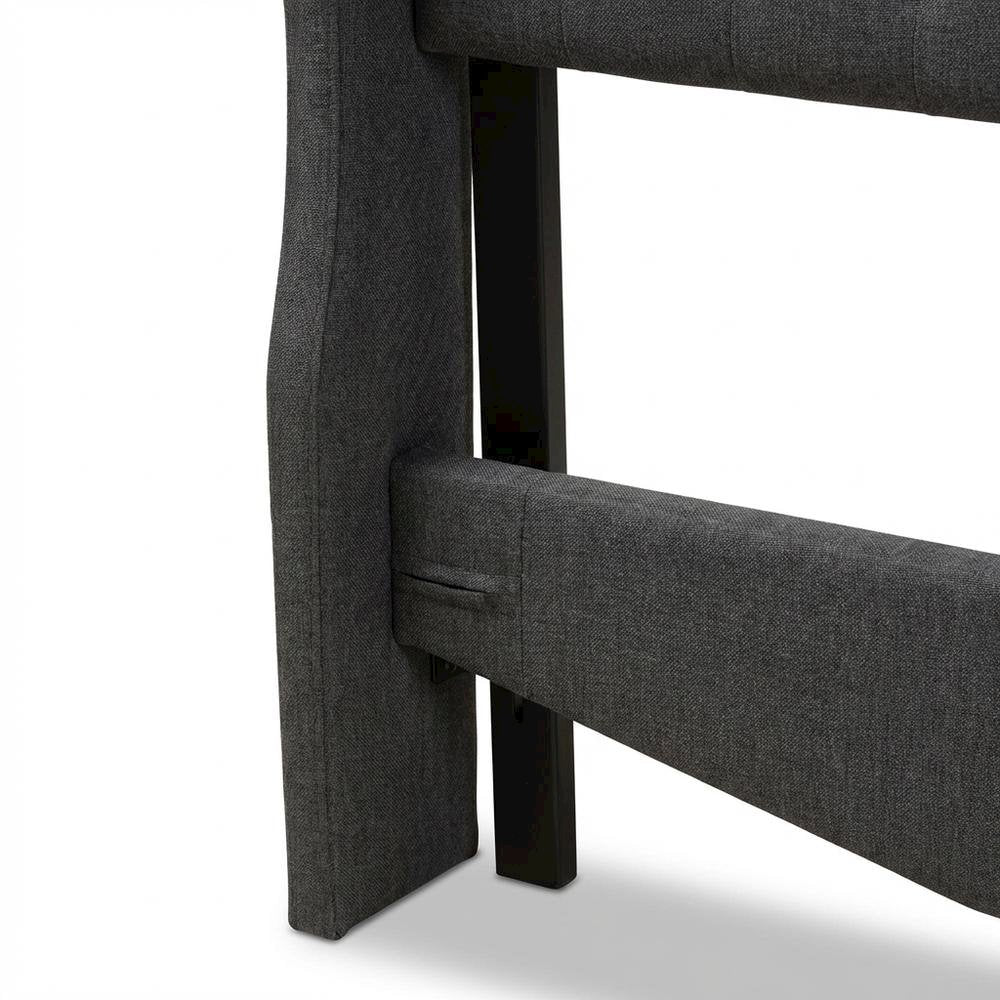 Dark Grey Fabric Queen Wingback Headboard, Button-Tufted Design, Foam Padding