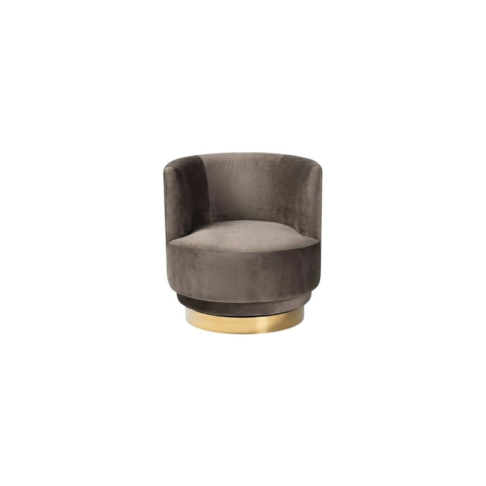 Glam Grey Velvet Accent Chair with Swivel Function and Gold Finish