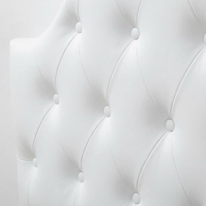 White Faux Leather Twin Headboard with Button-Tufted Detail and Scalloped Design