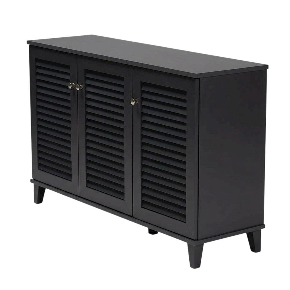 Dark Grey shoe storage cabinet with 8 shelves and engineered wood construction