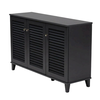 Dark Grey shoe storage cabinet with 8 shelves and engineered wood construction