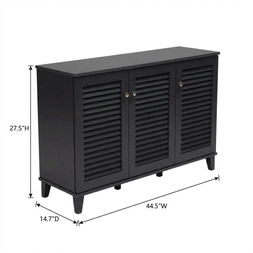 Dark Grey shoe storage cabinet with 8 shelves and engineered wood construction