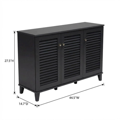 Dark Grey shoe storage cabinet with 8 shelves and engineered wood construction