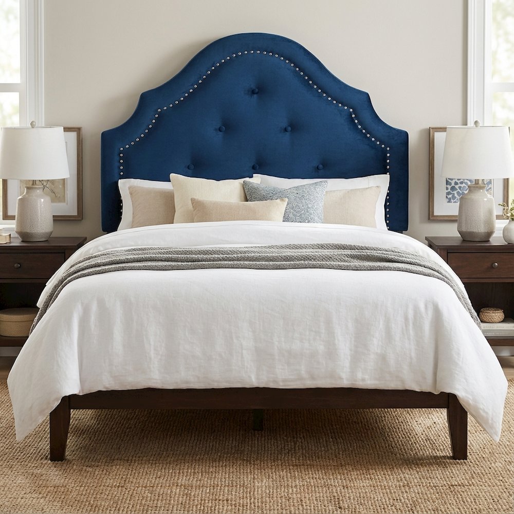 Royal Blue Velvet Twin Headboard with Button Tufting and MDF Frame