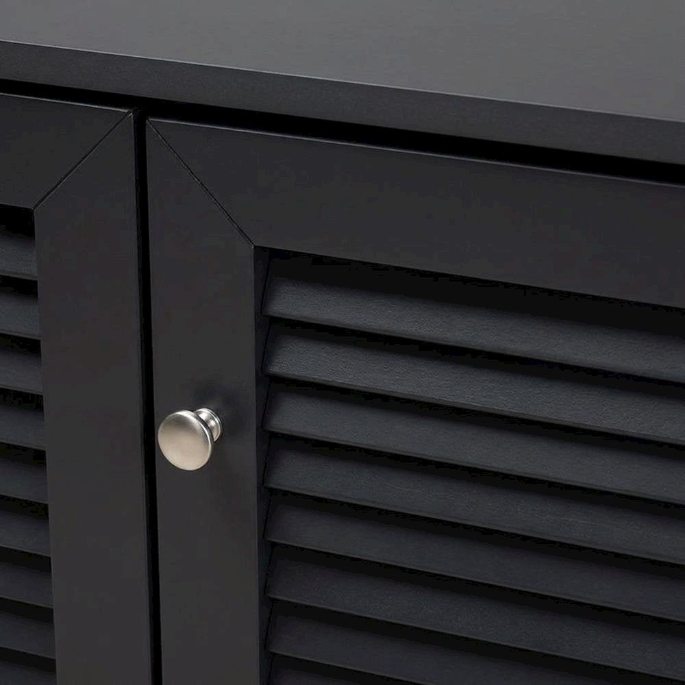 Dark Grey shoe storage cabinet with 8 shelves and engineered wood construction