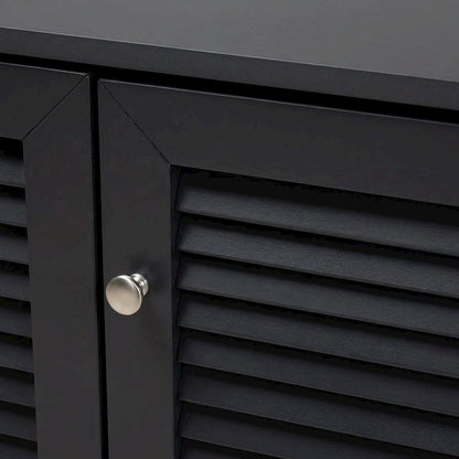 Dark Grey shoe storage cabinet with 8 shelves and engineered wood construction
