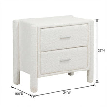 Modern White Teddy- Fabric Nightstand with 2 Drawers for Bedroom Decor